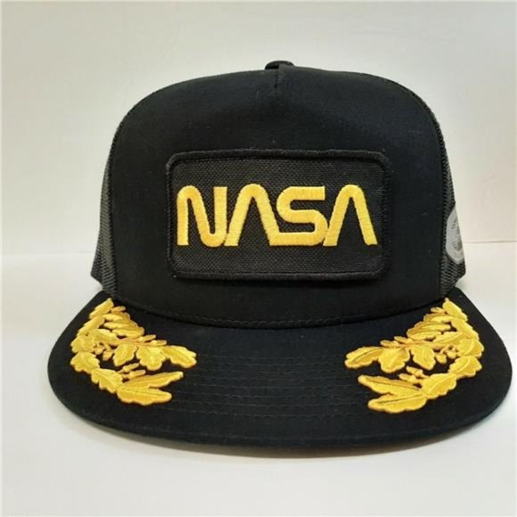 AWESOME NASA Vintage Style Embroidered Patch Flat Bill Mesh Snapback Hat Black - Picture 2 of 6